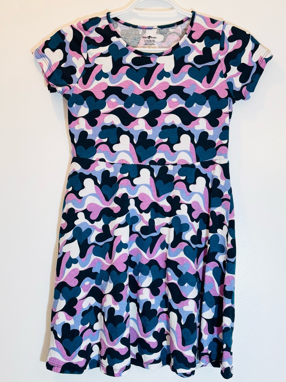 Bella & Birdie Girls Abstract Heart Skater Dress Size L 12-14 Summer Camo Print